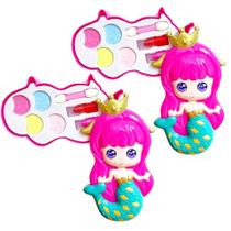 2 Conjuntos Maquiagem Sereia Infantil Ariel Batom 4 Sombras 2 Conjuntos Maquiagem Sereia Infantil Ariel Batom 4 Sombras