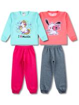 2 Conjuntos Moletom Infantil Feminino Roupa Menina Inverno 4 Peças - 2 Blusas e 2 Calças