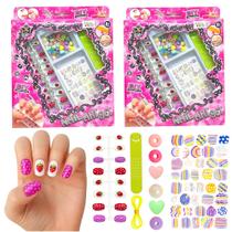 2 Conjuntos Nail Art Manicure Infantil Adesivos p/ Unhas e Miçangas na Caixa Presente 2 Conjuntos Nail Art Manicure Infantil Adesivos p/ Unhas e Miçangas na Caixa Presente