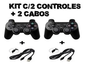 2 Controles Sem Fio Ps3 Doubleshock 3 + Cabo Carregador - doubleshock ps3