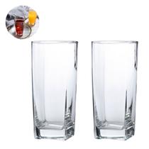 2 Copo Bali Transparente Quadrado 320ML Suco Água Refresco