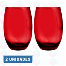 2 Copo de Vidro Bellagio 450ML Vermelho Redondo Bebidas Suco