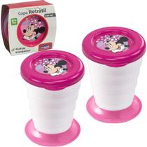 2 Copo Minnie C/ Tampa 330ml Retratil Lanche Escola Passeio