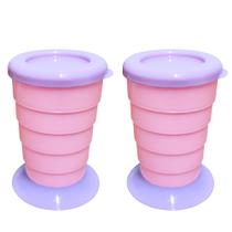 2 Copo para Crianças Retrátil Rosa de 330ml encolhe Super Portátil p/ Levar na Bolsa