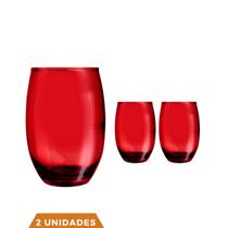 2 Copo Redondo Vidro Vermelho Mesa para Drinks e Sucos 450ml