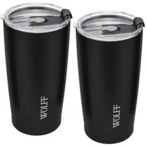 2 Copo Térmico Inox Preto Com Tampa 600ml Liso Gelado Quente