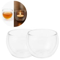 2 Copos Castiçal de Vidro Duplo 50ml Resistente e Elegante