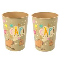 2 Copos de Capivara Estampado Infantil 320m para Suco Refrigerante Café Plasútil