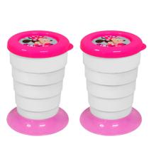 2 Copos Minnie Rosa para Crianças Retrátil Vermelho 330ml Encolhe Leva na Bolsa