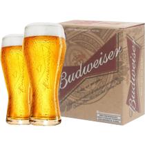 2 Copos Para Chopp E Cerveja Budweiser em Alto Relevo - 400ml - Ambev Oficial - Globimport