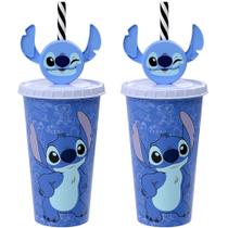 2 Copos Stitch Infantil com Canudo Decorado 500ml Plasútil 2 Copos Stitch Infantil com Canudo Decorado 500ml Plasútil
