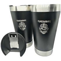2 Copos Térmico Iron Maiden 500ml + Tampa + Abridor Garrafas