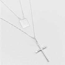 2 Corrente Prata Legítima 925 Placa E Crucifixo 45cm E 50 Cm