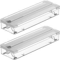 2 Cortadores Porta Rolos Duplo Clear Branco Plástico Filme Alumínio Organizador Ou 2 Cortadores Porta Rolos Duplo Clear Branco Plástico Filme Alumínio Organizador Ou
