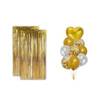 2 Cortinas Metalizadas e 9 Balões Látex e Metalizado-Dourado - Partiufesta