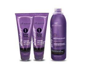 2 Creme Relaxante de Amônia Extra Forte All Nature Nº1 + Neutralizante AfroNature 2 Creme Relaxante de Amônia Extra Forte All Nature Nº1 + Neutralizante AfroNature