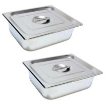 2 Cuba Gastronomica Inox Com Tampa 1/2x200 Gn Buffet Cozinha