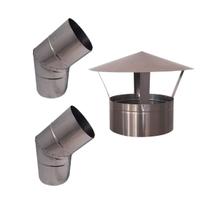 2 Curva 45 Inox 304 Escovado Para Chaminé Chapéu Chinês