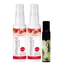 2 Desodorante Spray Íntimo Morango + Óleo Corporal Shock Plus Menta
