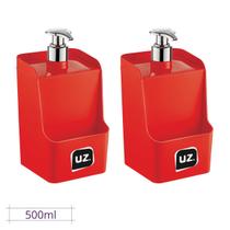 2 Dispenser Vermelho Quadrado Slin Porta Esponja/Sabão UZ