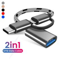 2 Em 1 Cabo Adaptador USB OTG Tipo C Micro Para Interface Linha De Cabos De Carregamento Celular Conversor