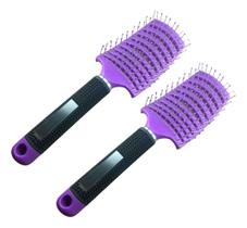 2 Escova Raquete Vazada Profissional Curva Desembaraça Cabelo Cor Roxa macia nogihair cacheados mass 2 Escova Raquete Vazada Profissional Curva Desembaraça Cabelo Cor Roxa macia nogihair cacheados mass