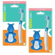 2 Escovas Dentais Azul Infantil Steps c/ Capa Protetora Kess