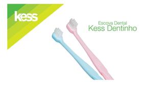 2 Escovas Dental Bebê com Porta Escova Dentinho 6 A 2 Anos Rosa e Azul - Kess