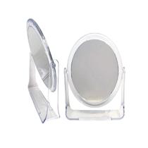 2 Espelho de Mesa Oval Dupla Face Moldura Plástico Transparente
