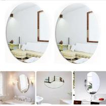2 Espelho Oval Acrílico Adesivo 35x50cm Decoração de Parede