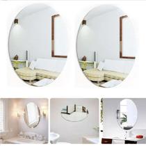 2 Espelho Oval Acrílico Adesivo 35x50cm Decoração de Parede
