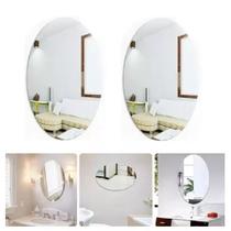 2 Espelhos Adesivo Decorativo Oval Banheiro Quartos 30x40cm