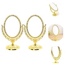 2 Espelhos de Mesa Princesa P/ Maquiagem 360g Dourado