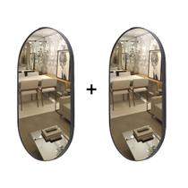 2 Espelhos Ovais 76x43cm Banheiro Moderno Moldura Couro