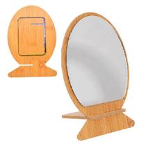 2 Espelhos Oval Redondo De Mesa e Mão Em MDF Maquiagem
