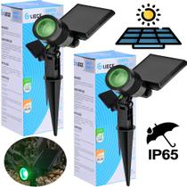 2 Espeto Refletor Placa Solar Ilumina Jardim Luz Verde IP65 - Liege