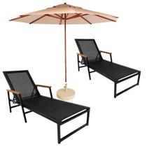 2 Espreguiçadeiras Alumínio + Ombrelone Piscina Praia Lazer Preto 2 Espreguiçadeiras Alumínio + Ombrelone Piscina Praia Lazer Preto