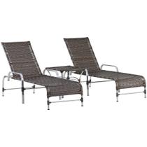 2 Espreguiçadeiras Catar e Mesa Garden Regulável Para Piscina, Jardim Trama