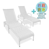 2 Espreguiçadeiras Piscina Reclináveis Catar C/ Mesa+Brinde