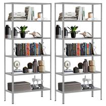 2 Estantes De Aço Para Sala Livros Escritório Almoxarifado Quarto 6 Bandejas 70cm Galvanizada Resistente Expositor De Loja