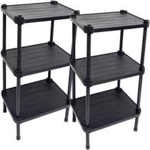 2 Estantes de Plástico Modular Multiuso 3 Prateleiras 1 Torre Preta Montável 39 Kg Qualyplas