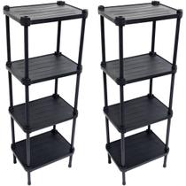 2 Estantes de Plástico Modular Multiuso 4 Prateleiras 1 Torre Preta Montável 52 Kg Qualyplas 2 Estantes de Plástico Modular Multiuso 4 Prateleiras 1 Torre Preta Montável 52 Kg Qualyplas