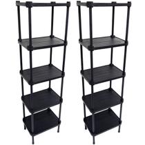 2 Estantes de Plástico Modular Multiuso 5 Prateleiras 1 Torre Preta Montável 65 Kg Qualyplas