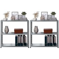 2 Estantes Para Livros Sala Loja Estoque Almoxarifado Escritório Quarto De Aço 3 Bandejas Resistentes 70cm