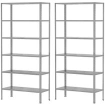 2 Estantes Para Sala Almoxarifado Livros De Aço Galvanizada Multiuso 6 Prateleiras Resistentes 90cm Armário Organização Quarto Escritório