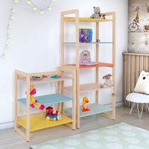 2 Estantes Rusticas Grande e Pequena Infantil Organizador de Brinquedo Colore 1500 e 750 - Quality Móveis