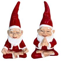 2 Estatua Mini Gnomo em Resina Meditando/Rezando Papai Noel Natal