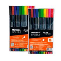 2 Estojo Com Caneta Marcador Fine Plus Estojo Com 10 Cores