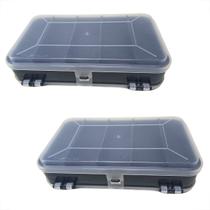 2 Estojo Organizador De Plastico Retangular 8 Div. Mini Double Case