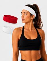 2 Faixa De Cabelo Esportiva Headband Para Academia Corrida Yoga Treino Vermelho/Branco